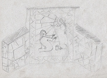 Zeichnung des Heiligendenkmals - Karok