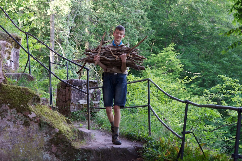 Pfadfinder sammelt Holz fürs Lagerfeuer